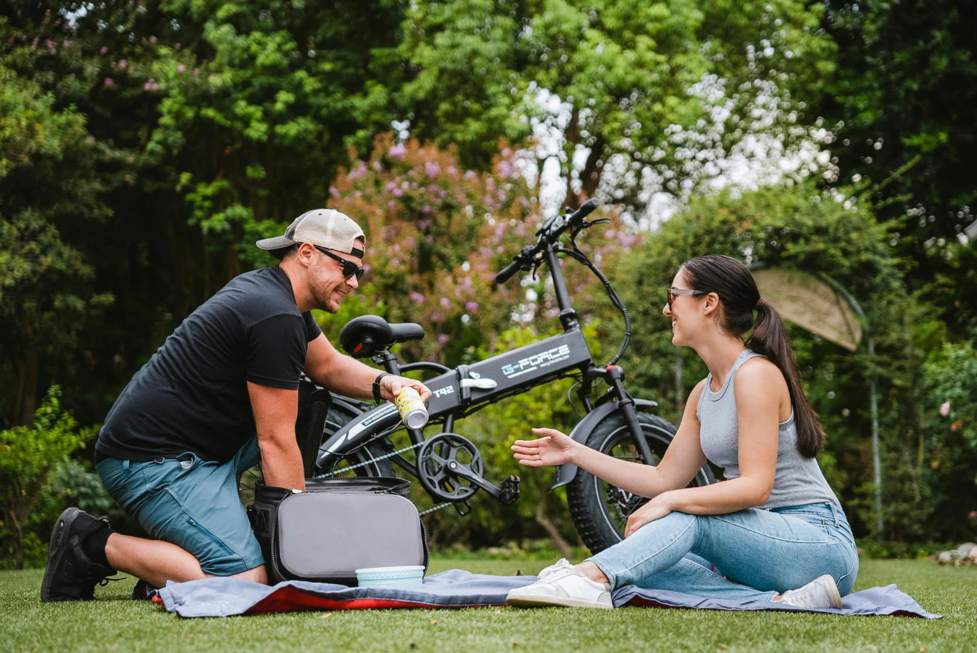 Couple resting after a bike ride