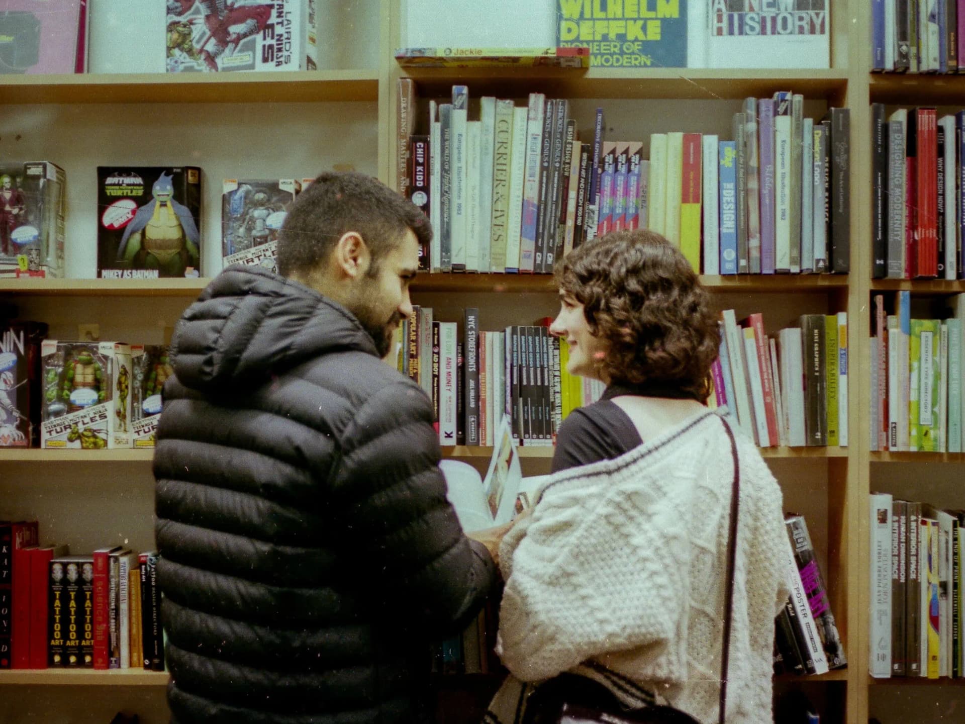 Couple enjoying a bookstore date together