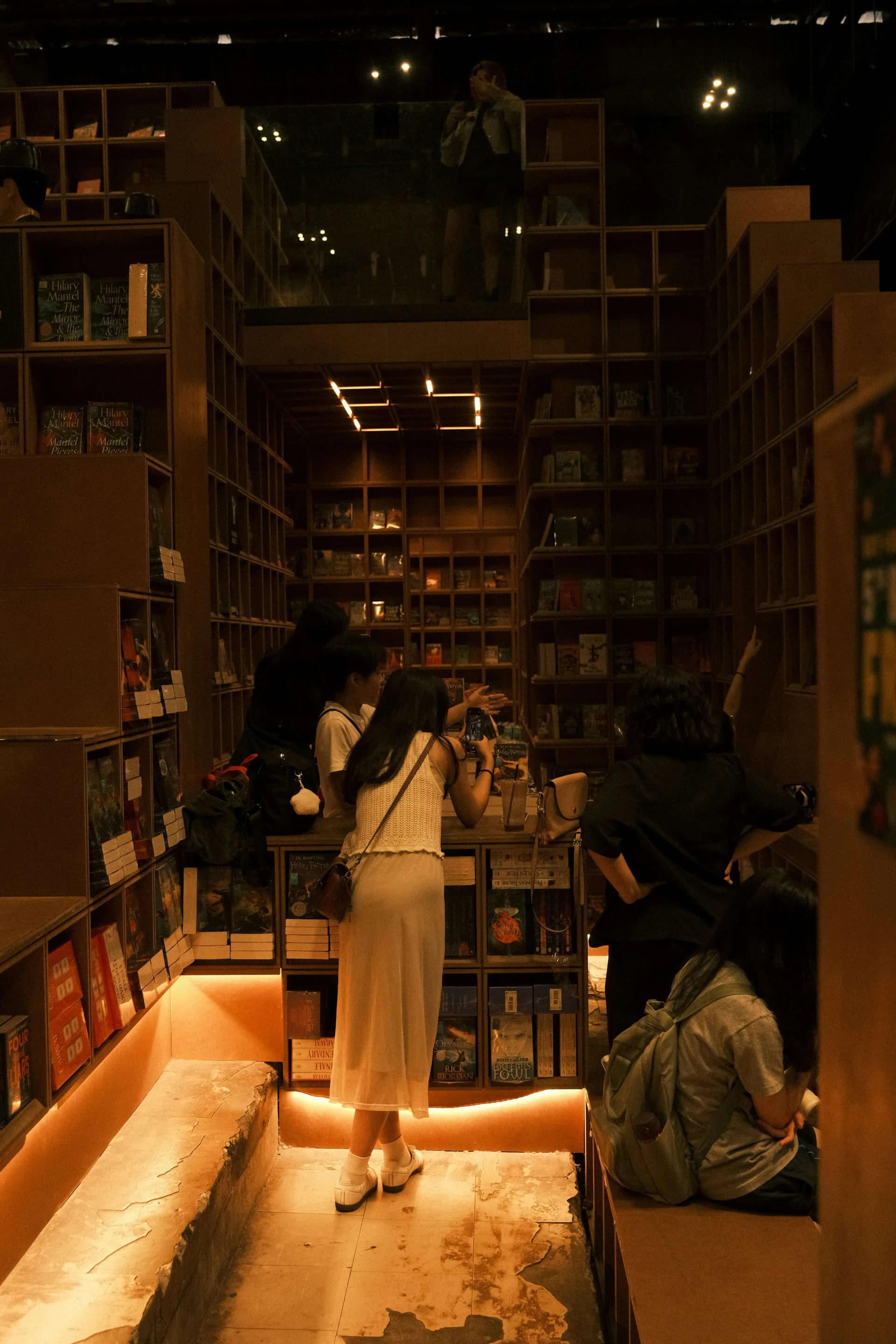 Cozy bookstore interior with comfortable reading area