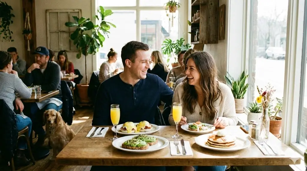 Couple on a brunch date at restaurant