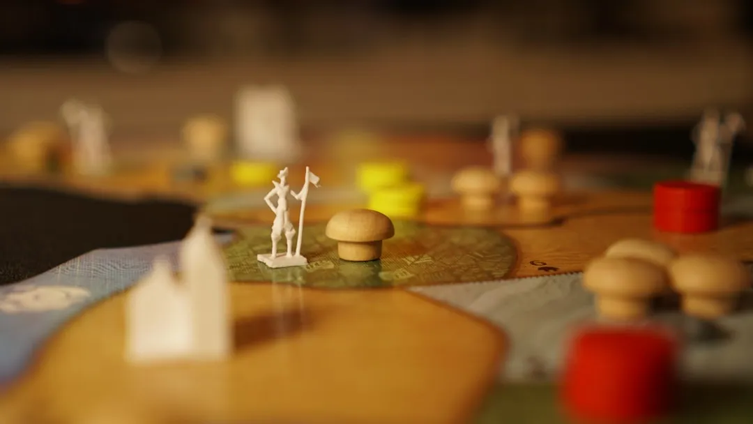 Board game pieces set up for a game night date